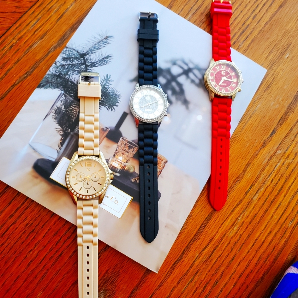 Set of 3 Charming Charlie Bling Bezel Rhinestone wristwatches